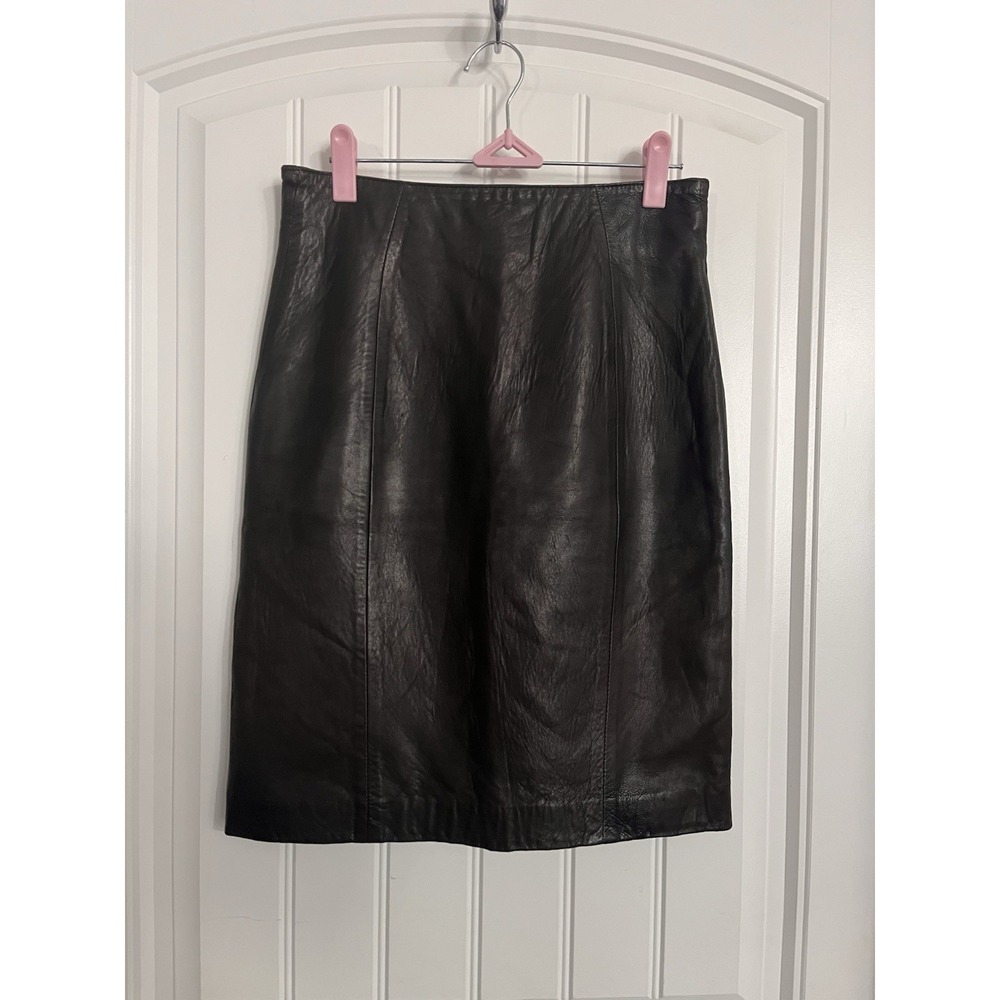 Andrew Marc Vintage Brown Leather Pencil Skirt Soft Size 8 Lined 171